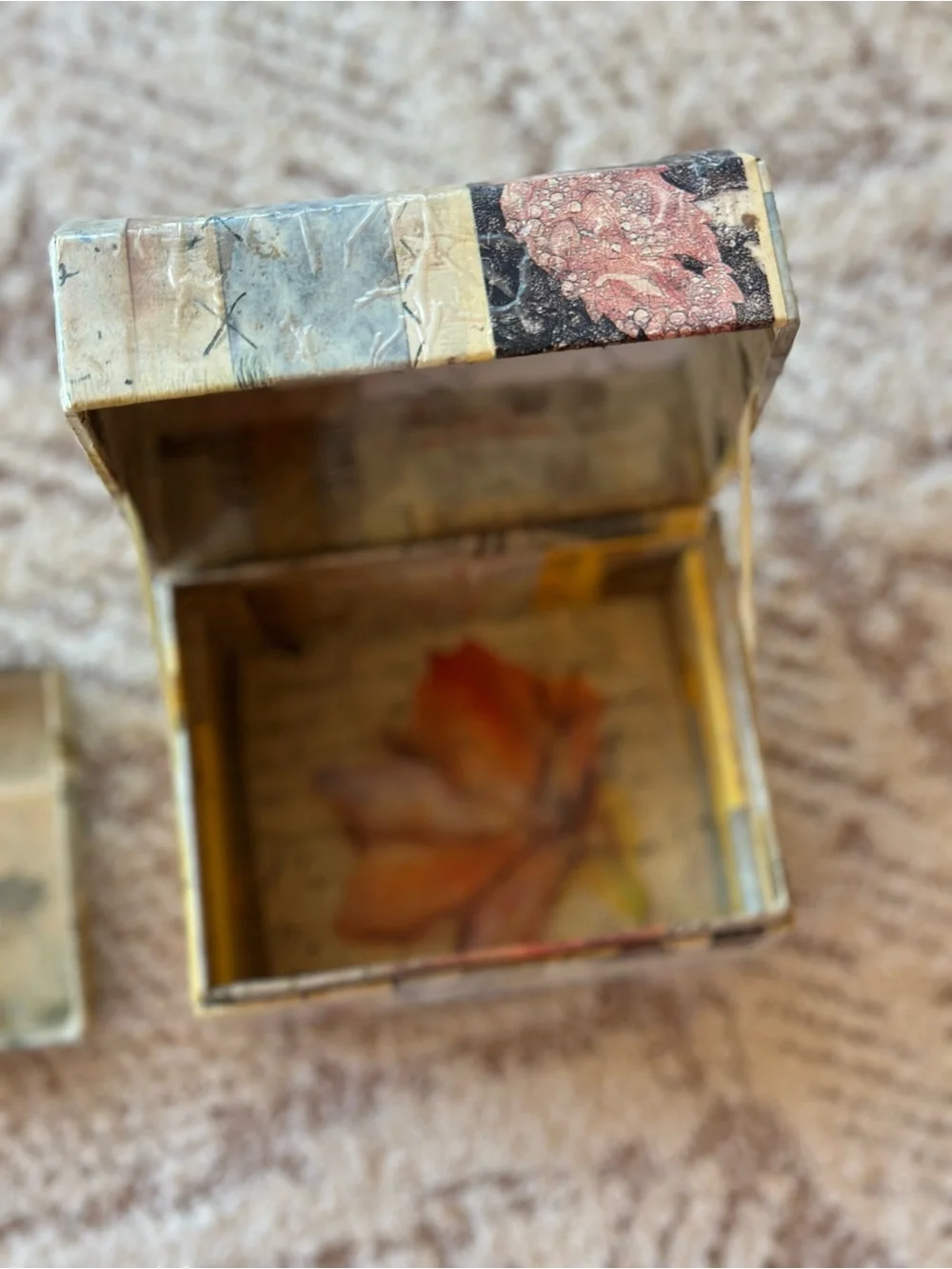 Artist Made Mixed Media Keepsake Box Removable Tray Jewelry Box Folk Art OOAK